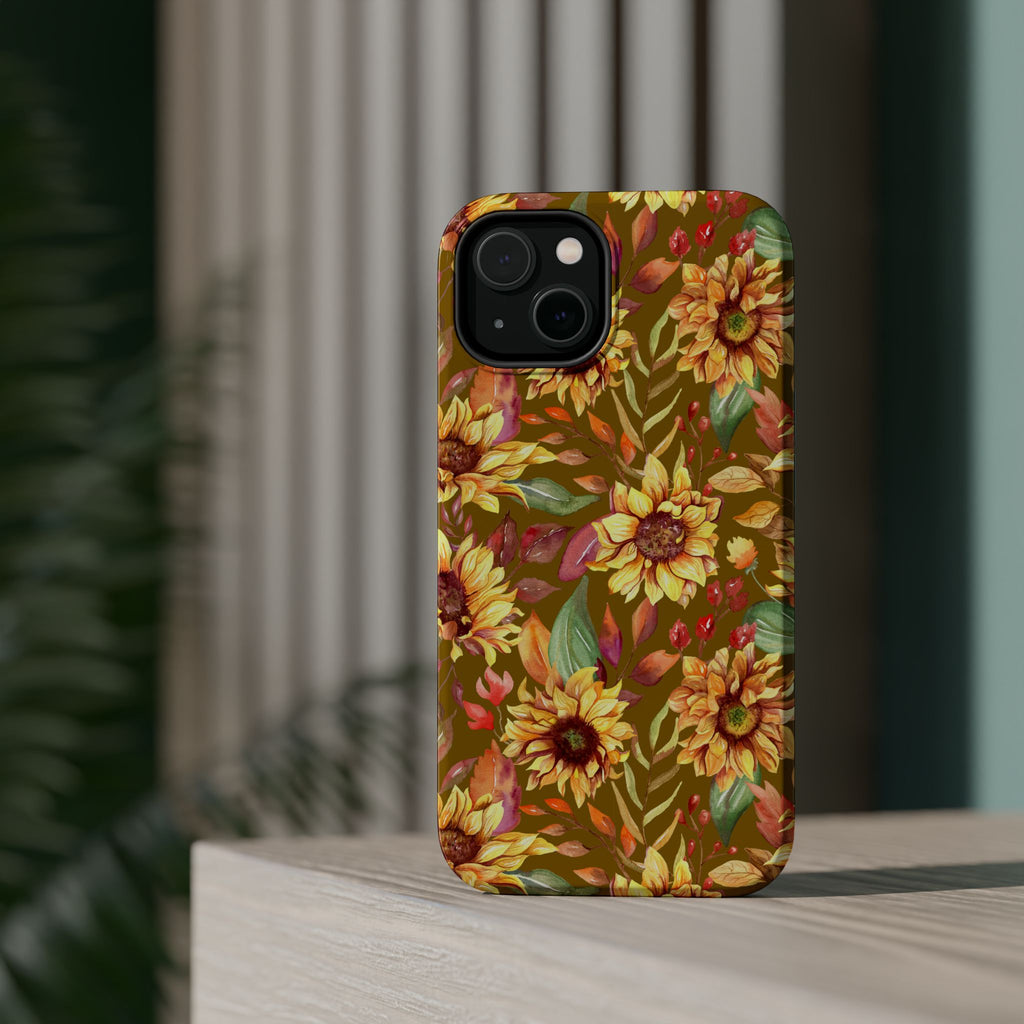 Vintage Sunflower Pattern Phone Case | Magnetic Impact-Resistant Case