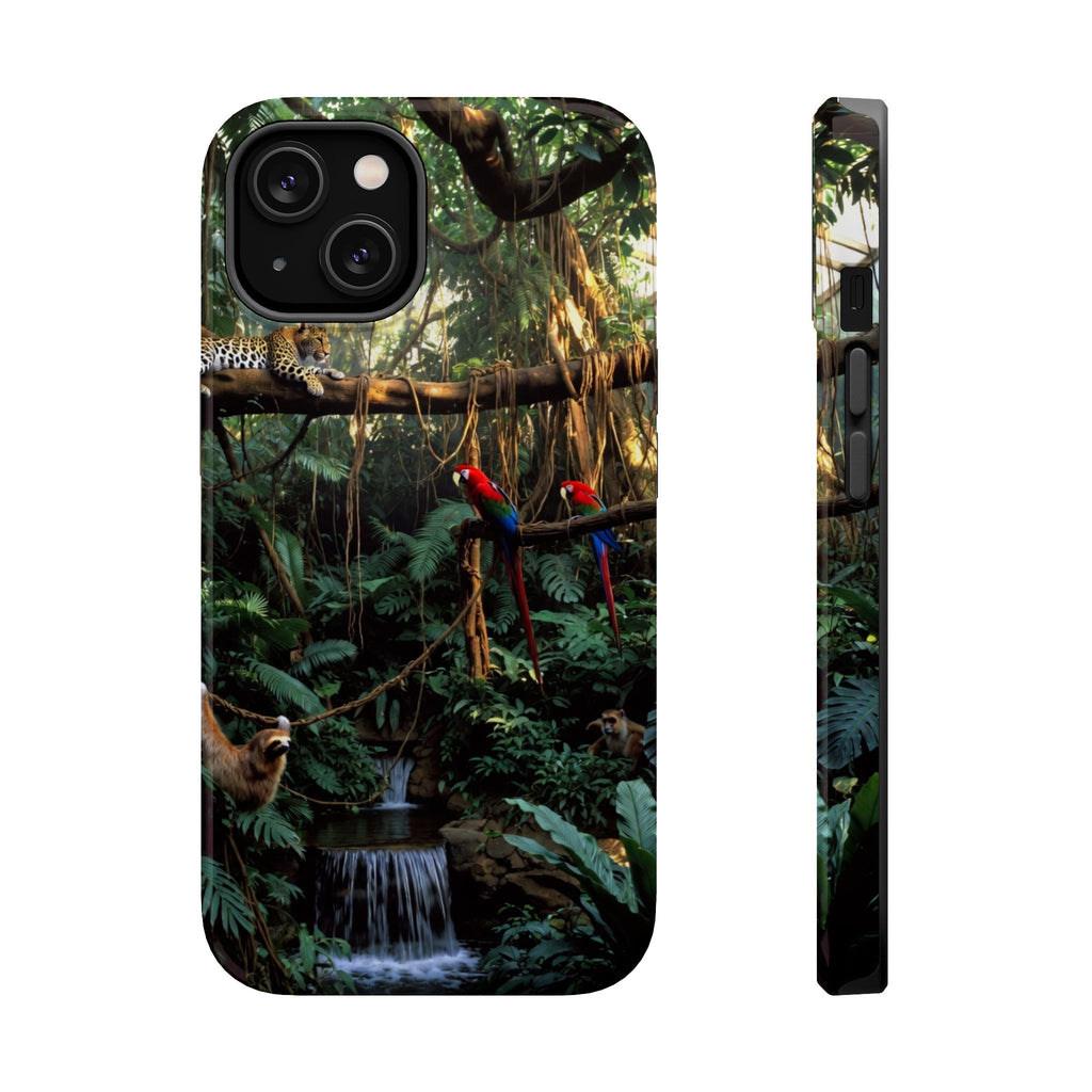 Jungle Waterfall Parrots Phone Case | Tropical Rainforest Nature