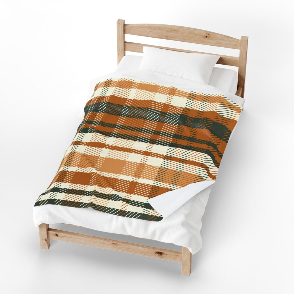 Autumn Plaid Velveteen Plush Blanket | Orange Green Buffalo Check