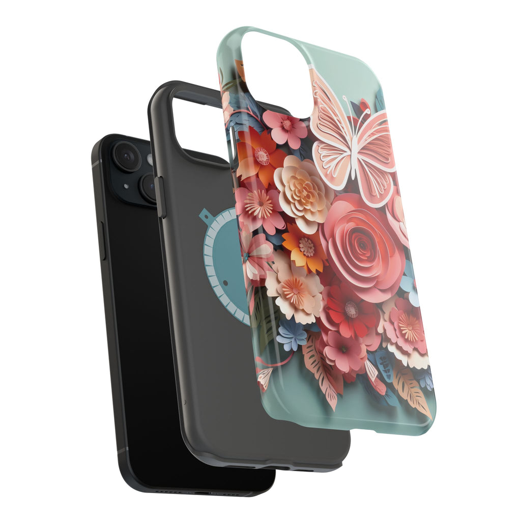 3D Paper Flowers and Butterfly Phone Case | Magnetic Impact-Resistant Case