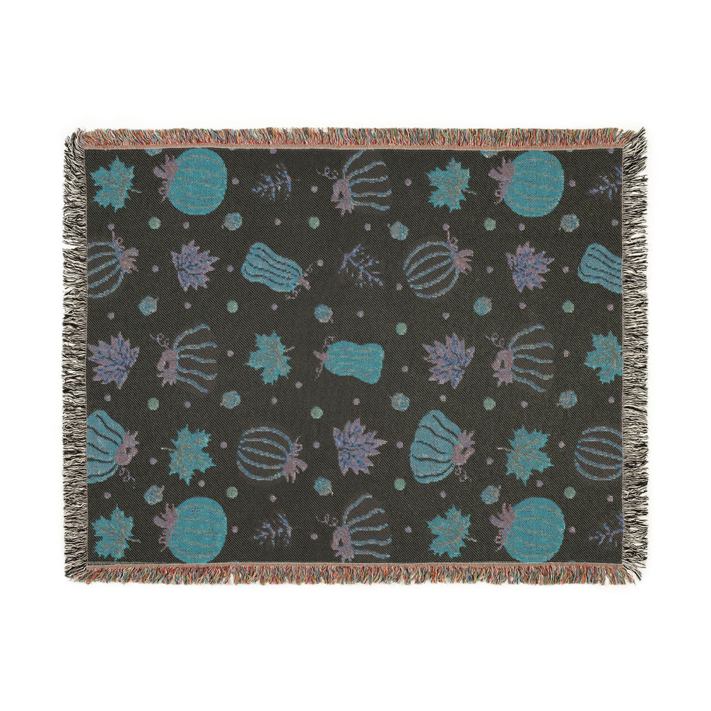 Autumn Pumpkins and Leaves Woven Blanket | Fall Throw
