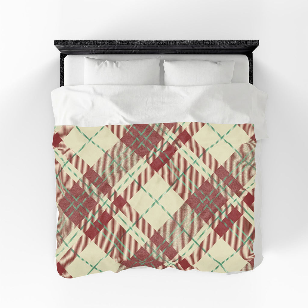 Red Green Plaid Velveteen Blanket | Cozy Tartan Throw