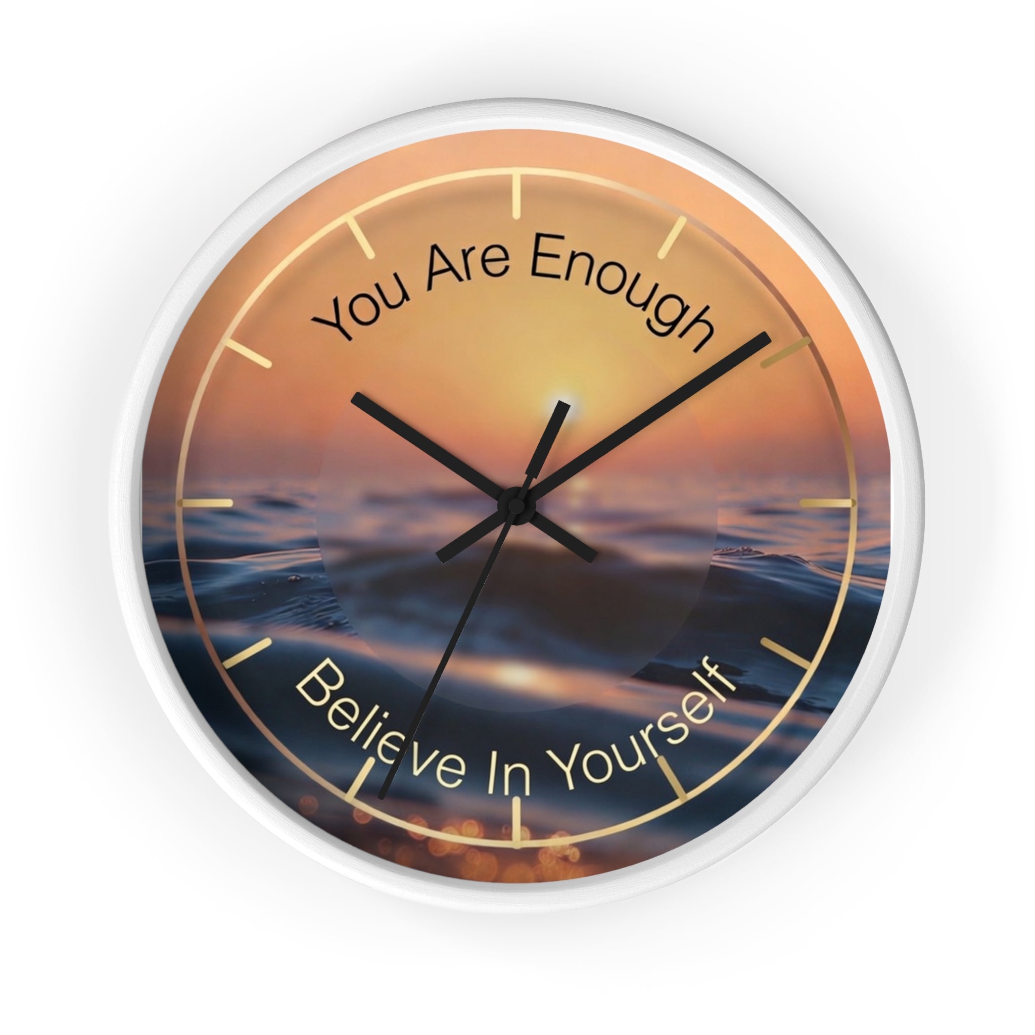 You Are Enough Believe In Yourself Wall Clock | Ocean Sunset Motivational Clock