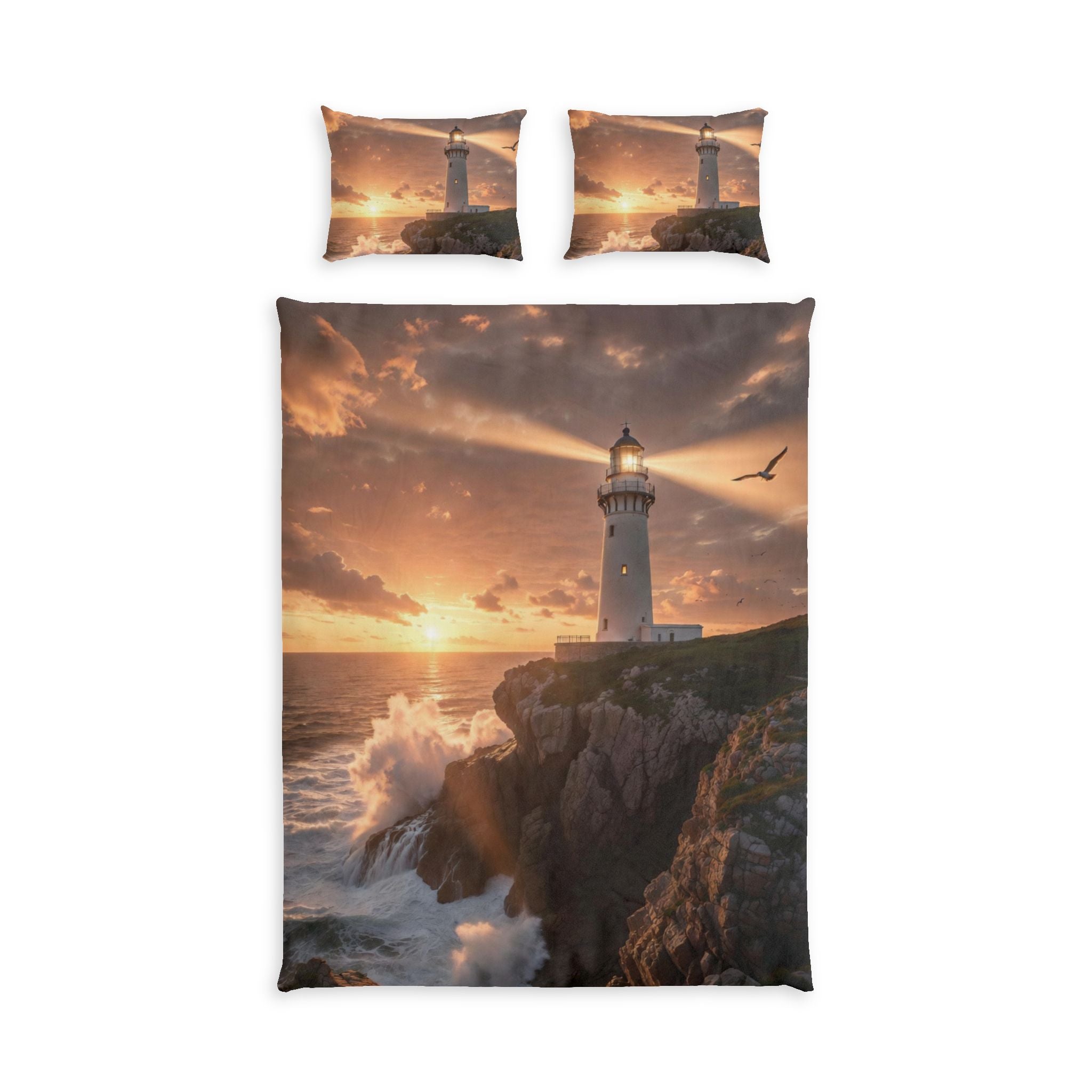 Lighthouse at Sunset Duvet Cover