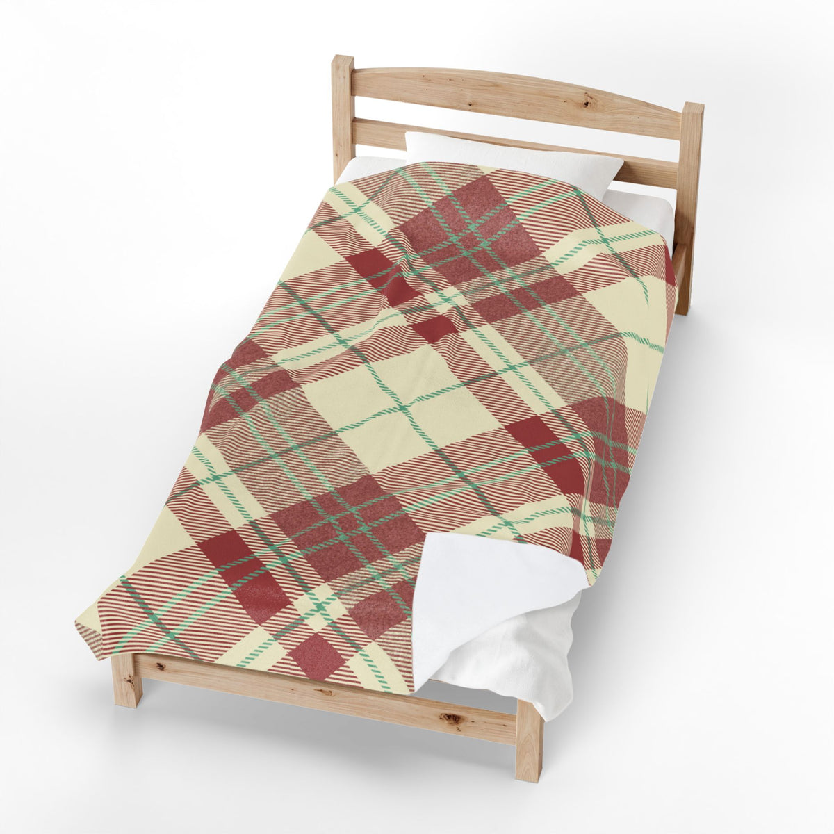 Red Green Plaid Velveteen Blanket | Cozy Tartan Throw