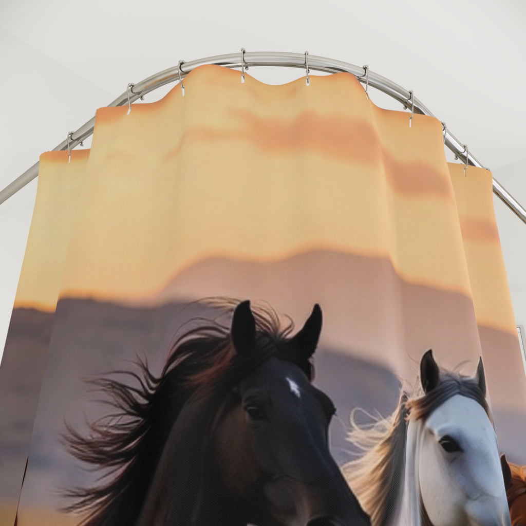 Wild Horses Running Shower Curtain | Sunset Stallions Bathroom Décor