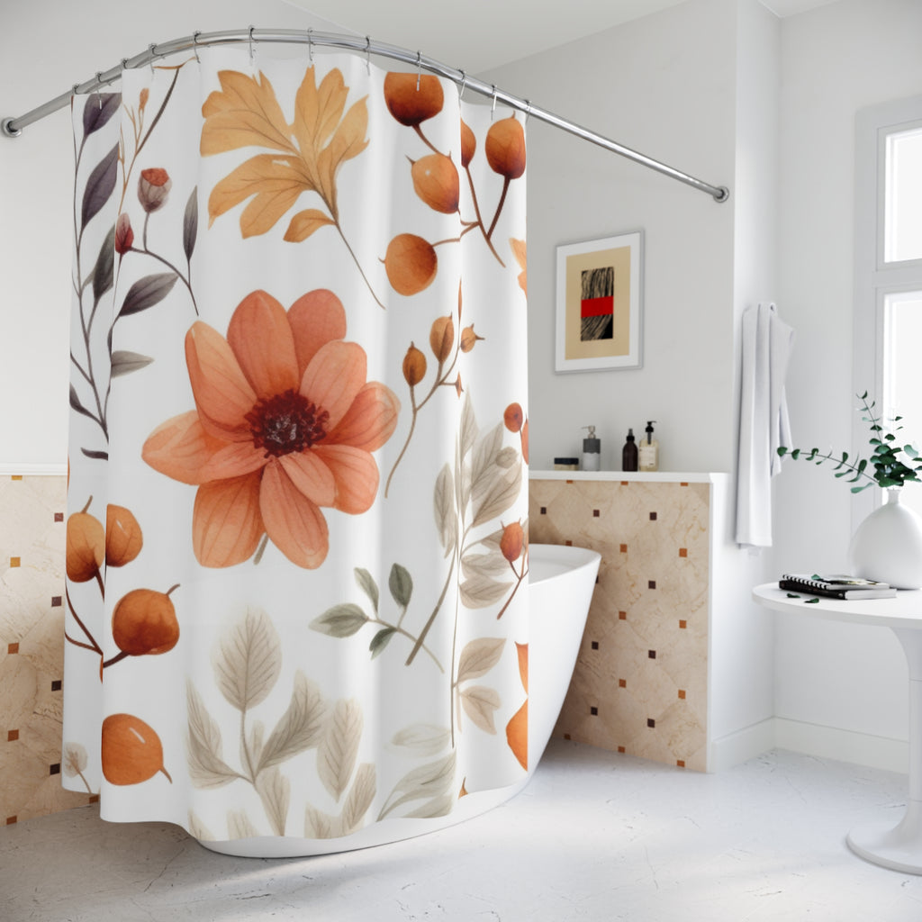 Autumn Floral Pattern Shower Curtain | Orange Wildflower Botanical