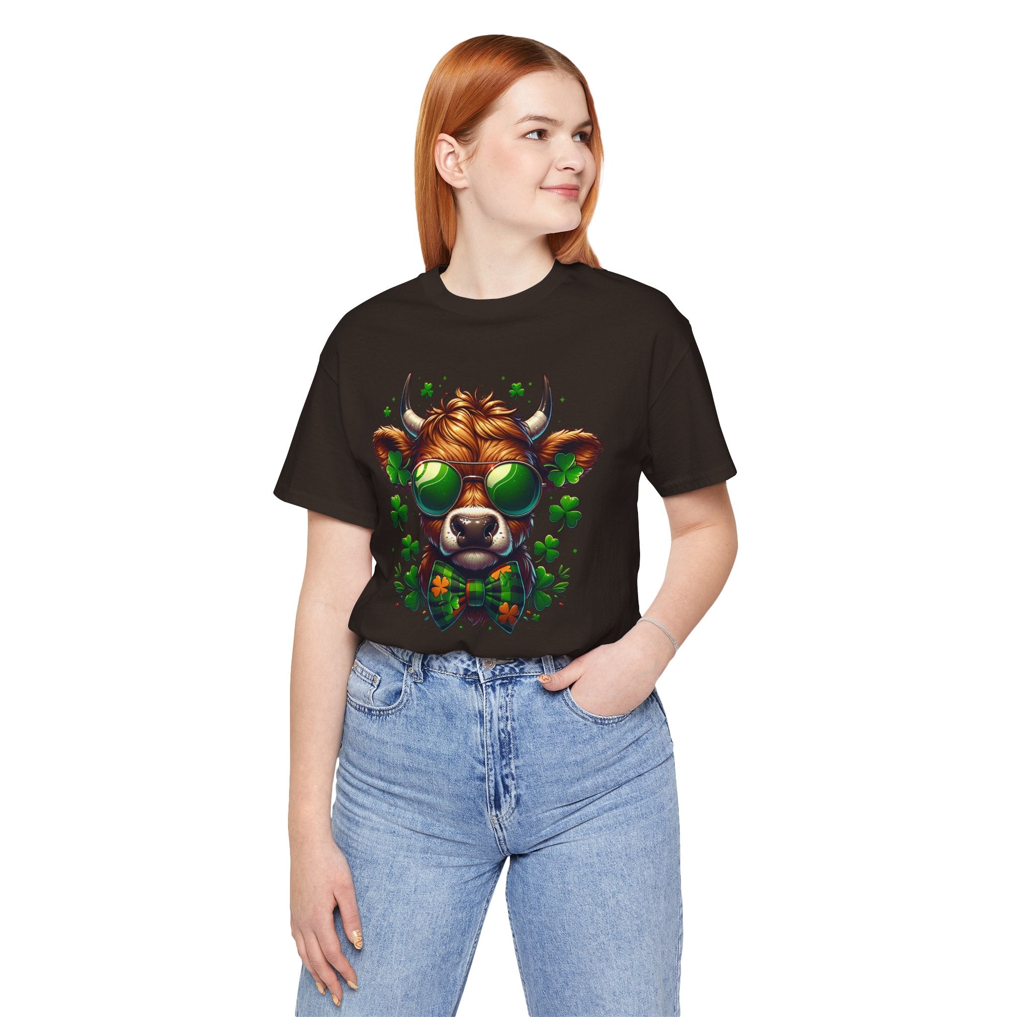 St. Patrick's Cow Illustration Tee | Shamrock Sunglasses Cow T-Shirt