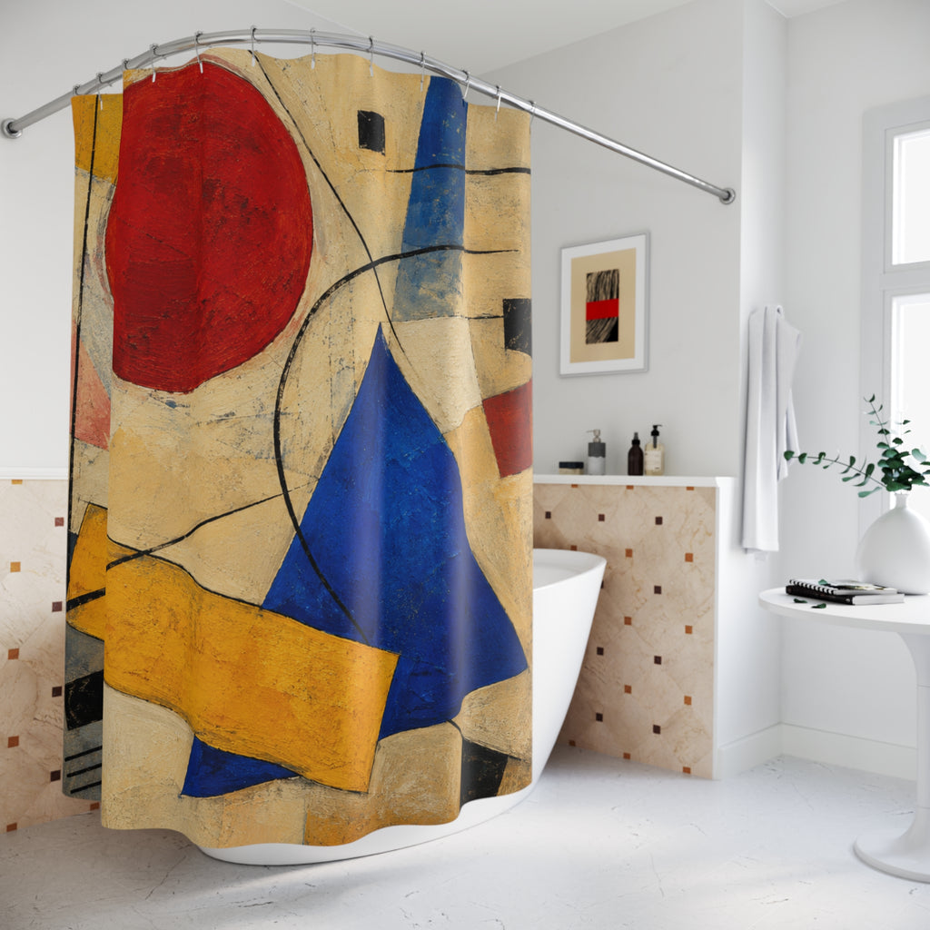 Abstract Geometric Art Shower Curtain | Modern Red Circle Blue Triangle