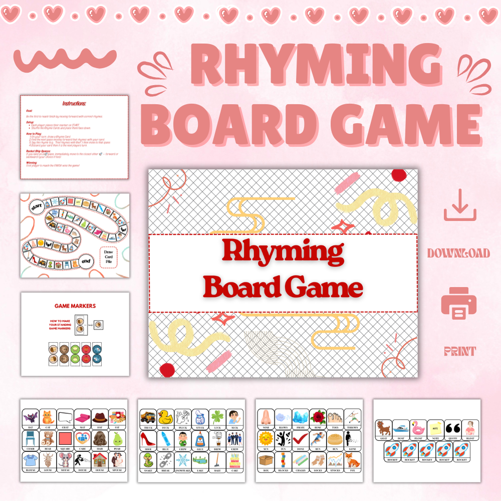 Rhyming Board Game Printable | Fun Rhyme Matching Game for Kids | Educational Rhyming Activity PDF | Instant Download Ages 4+