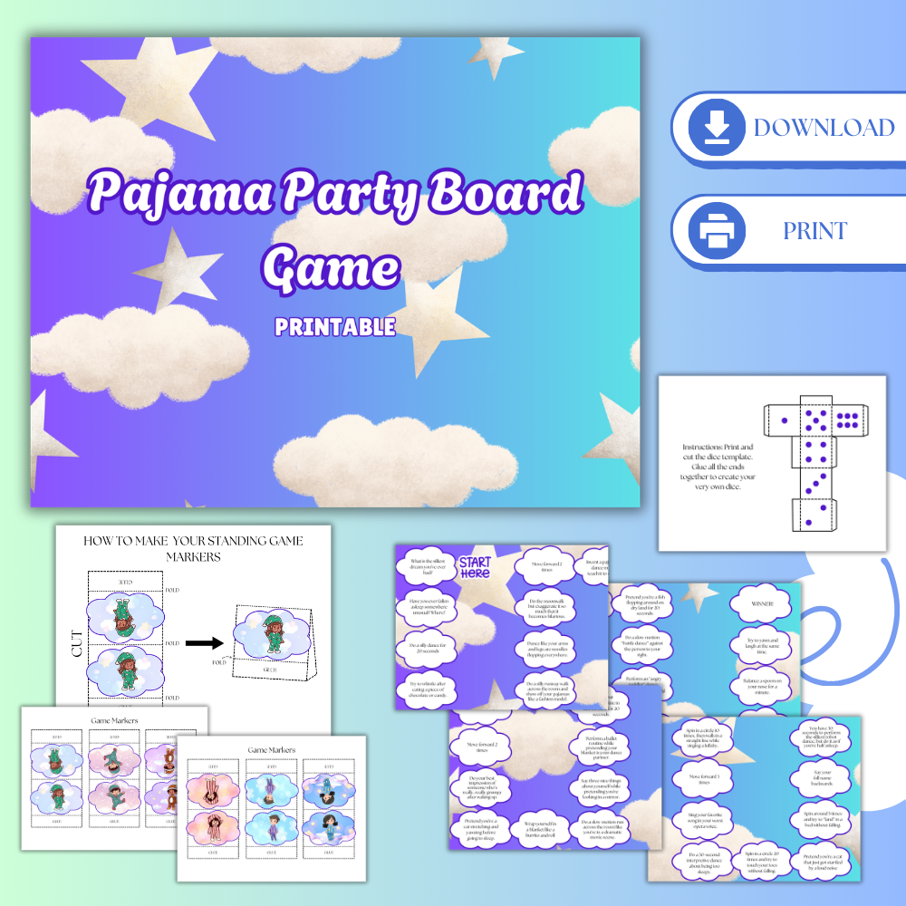 Pajama Party Board Game Printable | Fun Kids Sleepover Challenge Game | Silly Dance & Action Game PDF | Instant Download