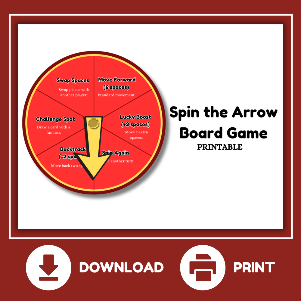 Spin the Arrow Board Game Printable | Fun Action Challenge Game for Kids | Party Spinner Game PDF | Instant Download Ages 6+