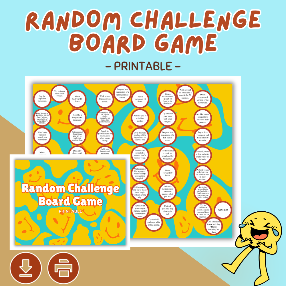 Random Challenge Board Game Printable | Silly Action & Dare Game for Kids | Fun Family Party Game PDF | Instant Download Ages 5+