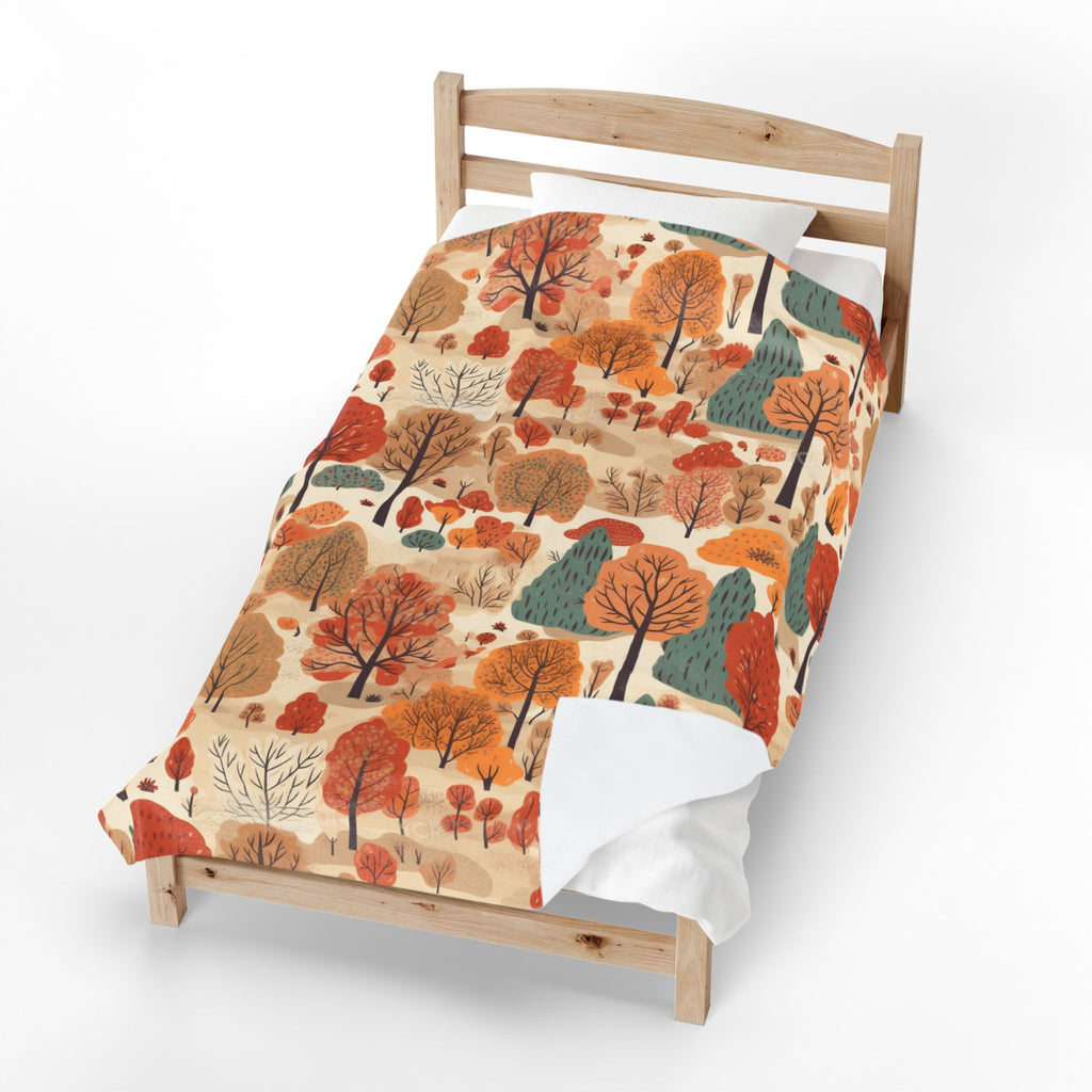 Autumn Forest Trees Velveteen Plush Blanket | Fall Leaves Woodland Throw