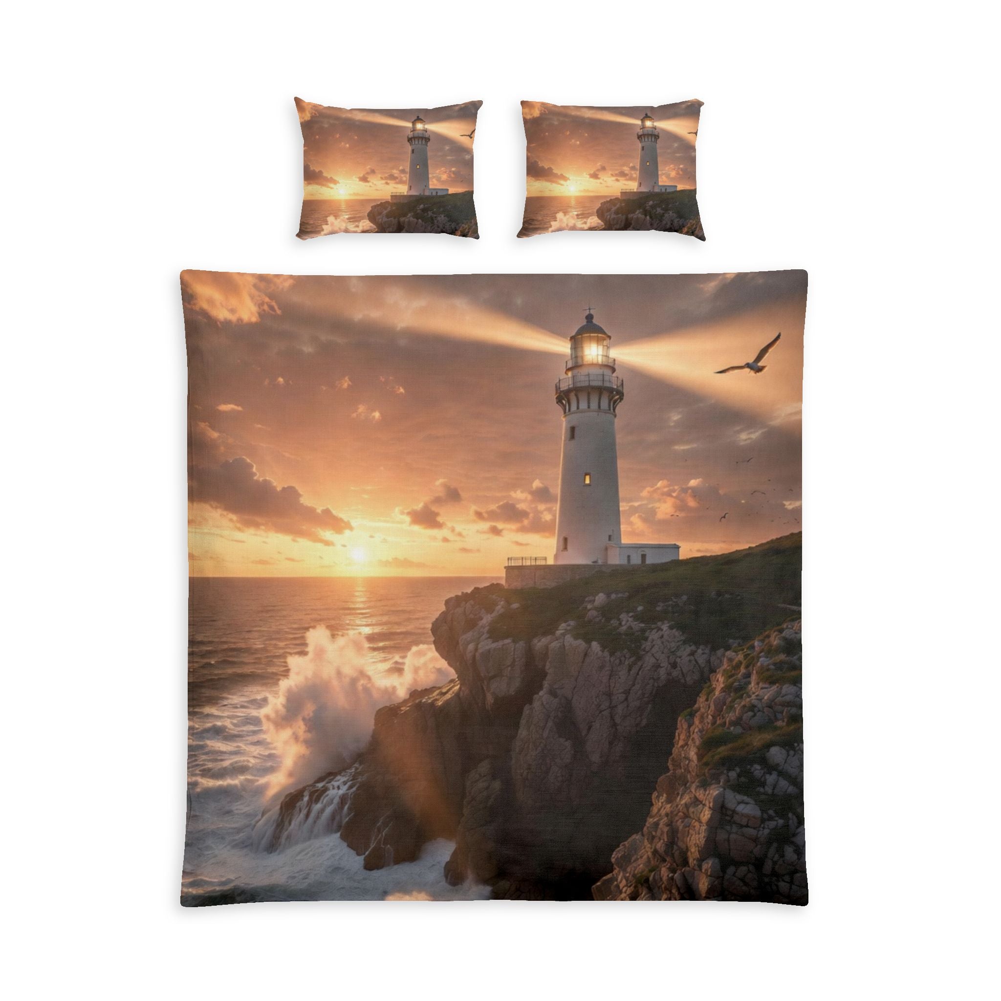 Lighthouse at Sunset Duvet Cover