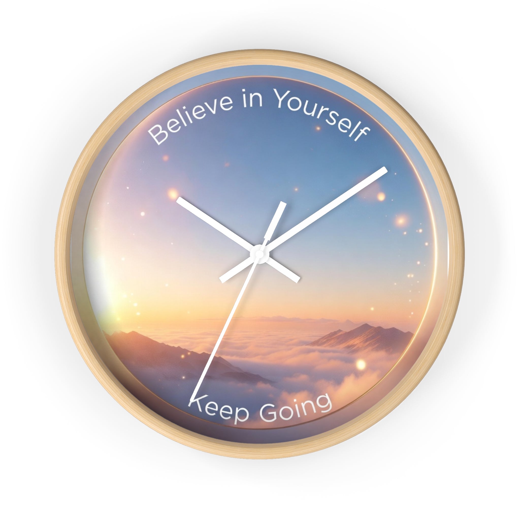 Believe in Yourself Keep Going Wall Clock | Sunrise Mountain Inspirational Clock
