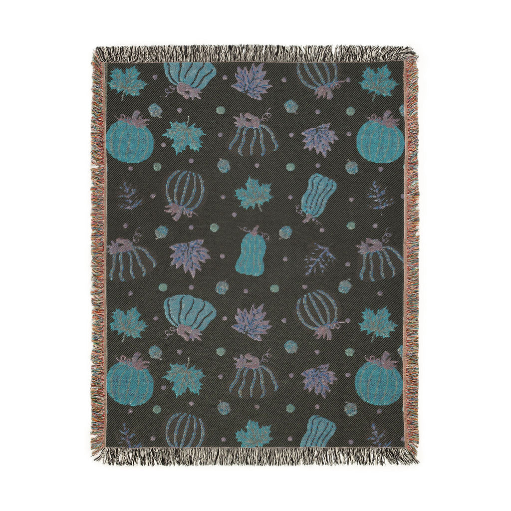 Autumn Pumpkins and Leaves Woven Blanket | Fall Throw