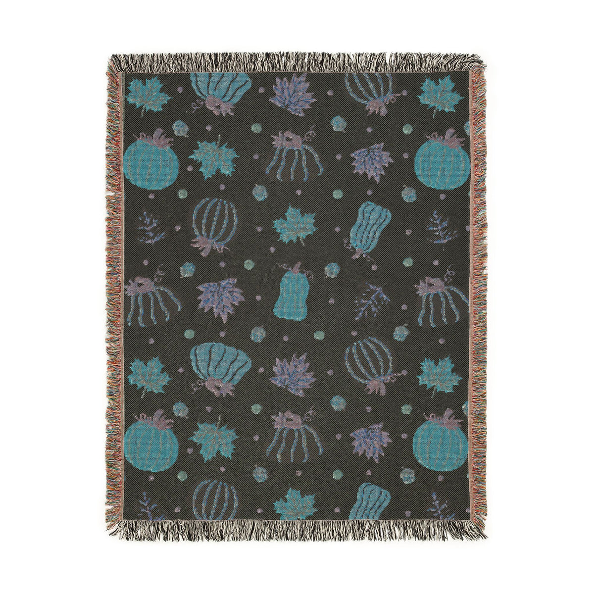 Autumn Pumpkins and Leaves Woven Blanket | Fall Throw