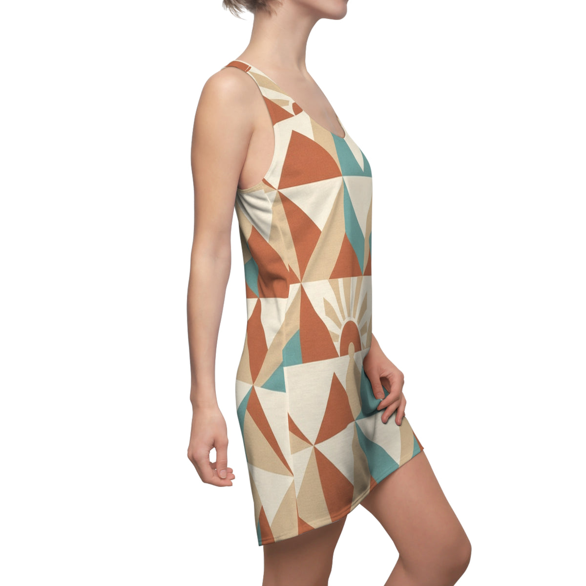 Geometric Sunrise Mountain Racerback Dress | Retro Triangle Print