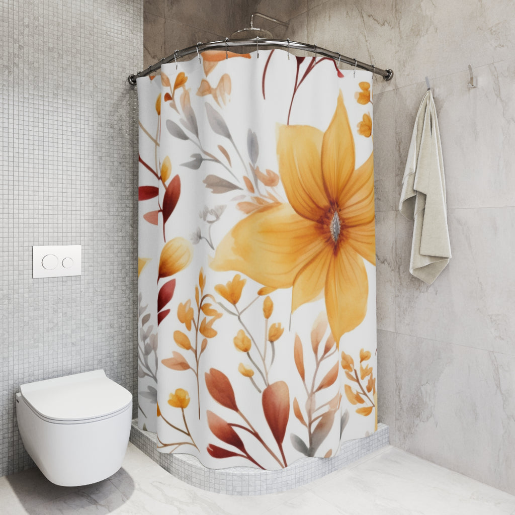 Autumn Wildflower Shower Curtain | Mustard Orange Floral Bathroom