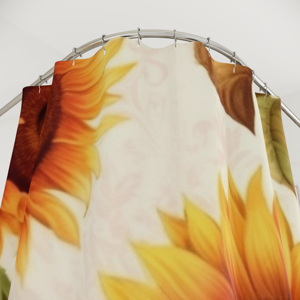 Sunflower Botanical Shower Curtain | Rustic Farmhouse Floral Bathroom