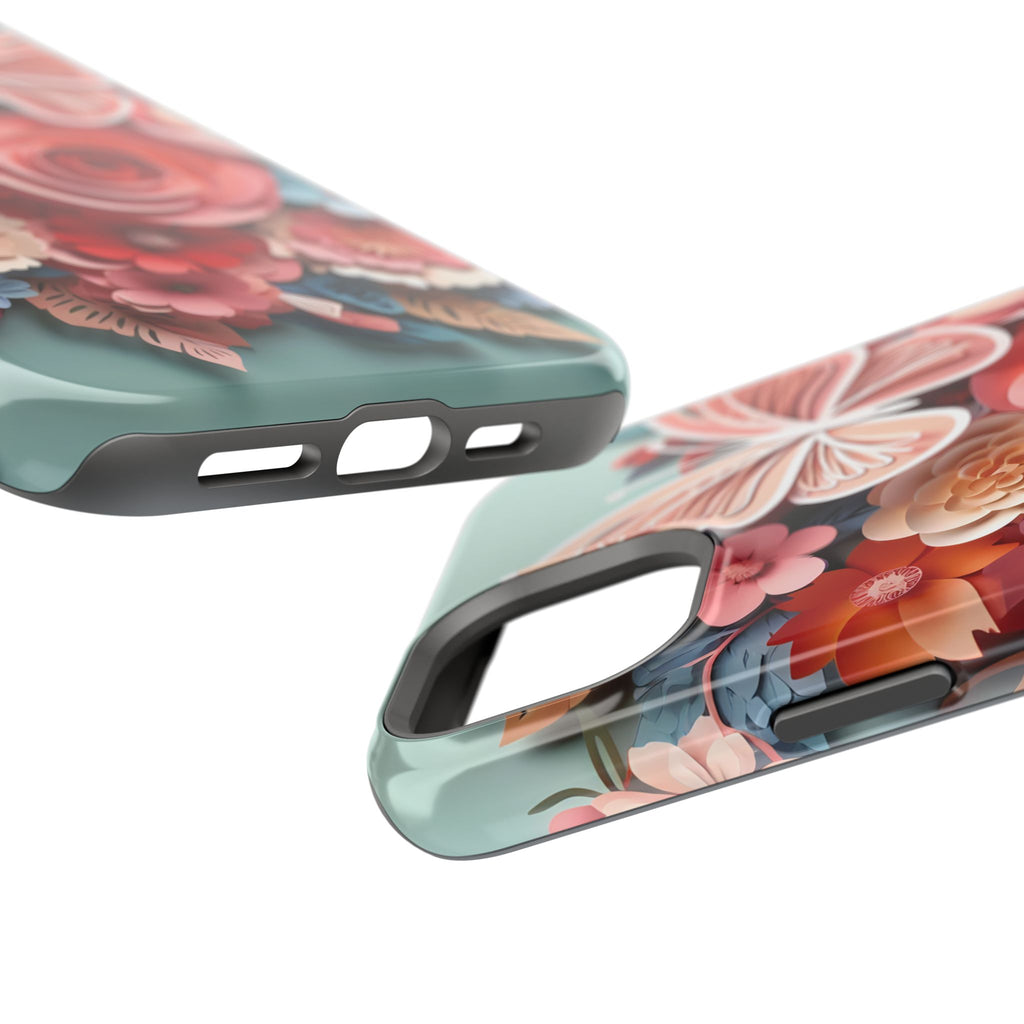 3D Paper Flowers and Butterfly Phone Case | Magnetic Impact-Resistant Case