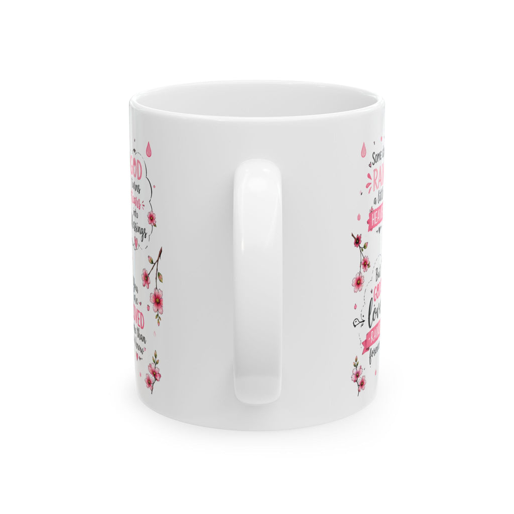 Cute Duck with Pink Umbrella Mug | Floral Rain Boots, Pastel Spring Design