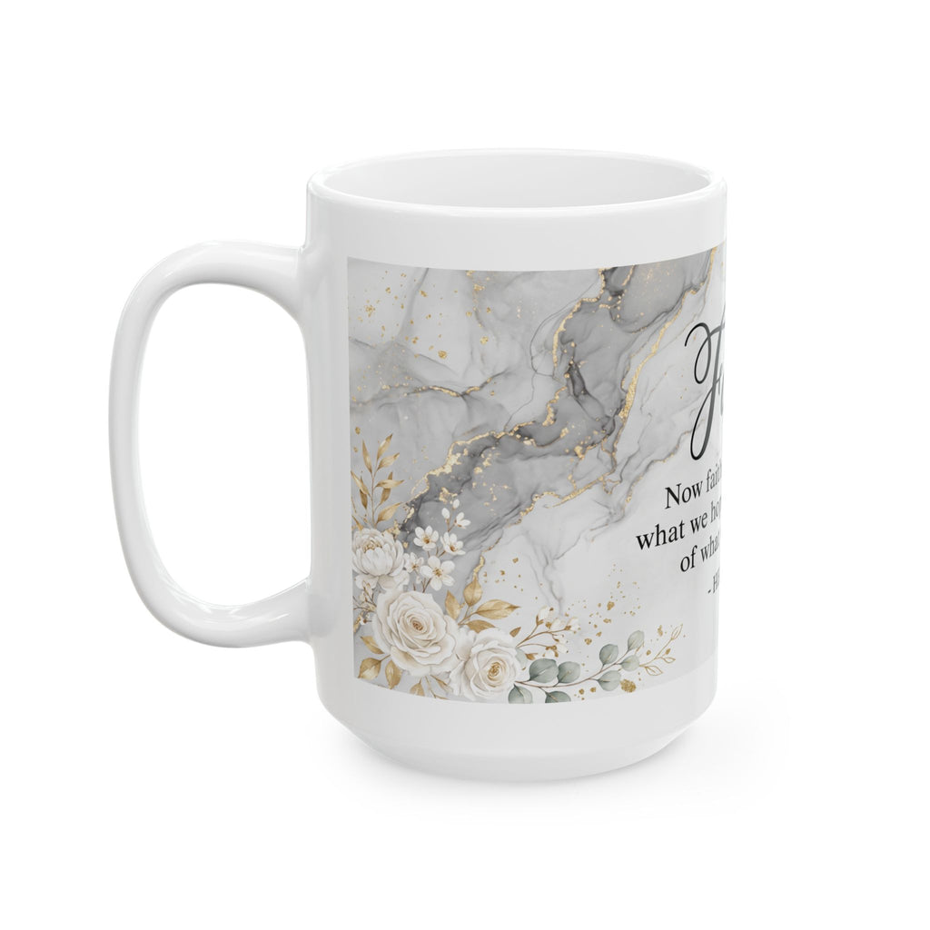 Faith Hebrews 11:1 Scripture Mug | Floral Marble Ceramic Mug