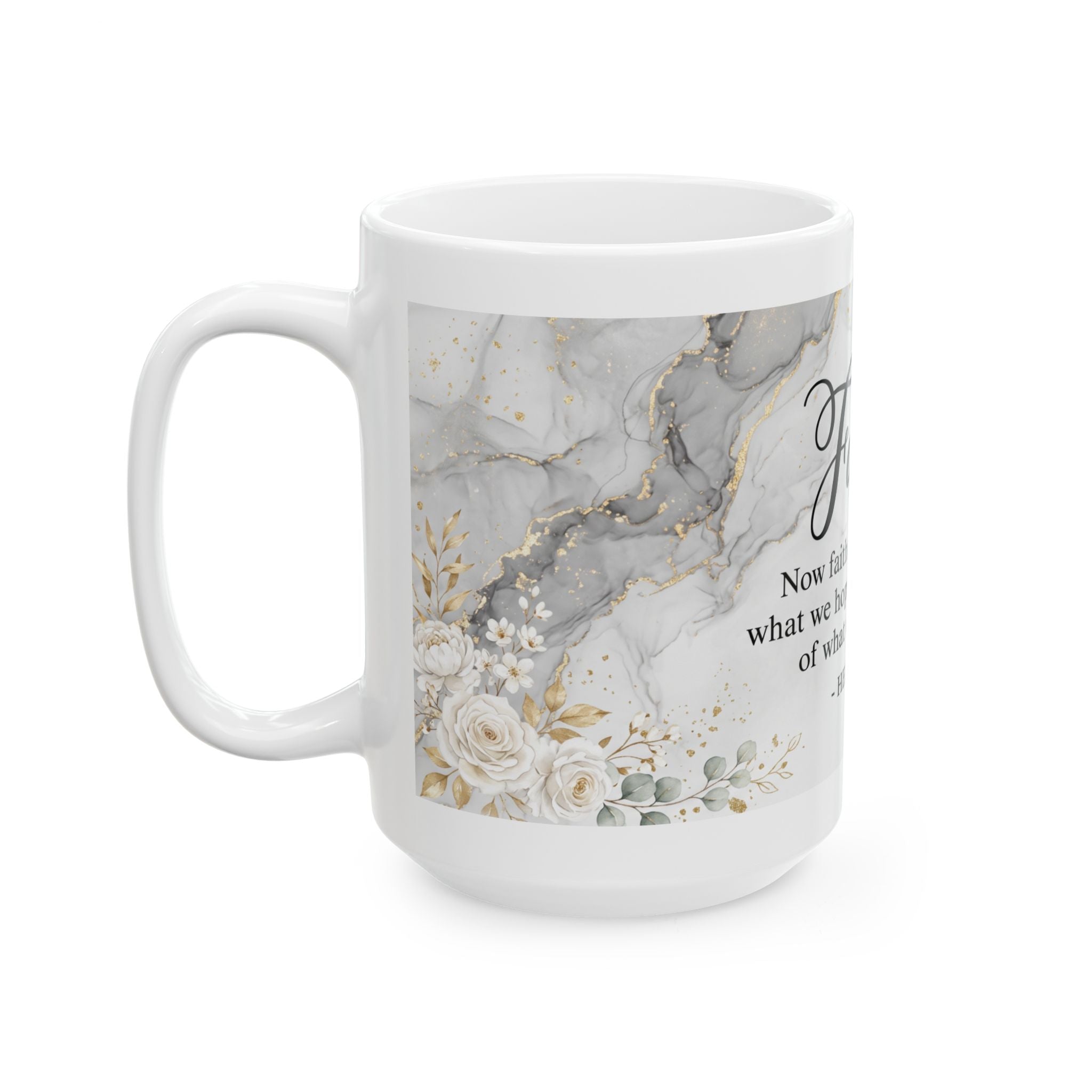 Faith Hebrews 11:1 Scripture Mug | Floral Marble Ceramic Mug