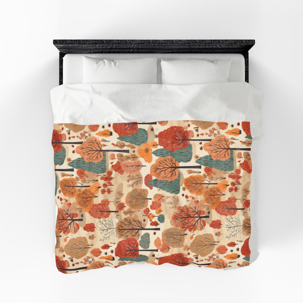 Autumn Forest Trees Velveteen Plush Blanket | Fall Leaves Woodland Throw
