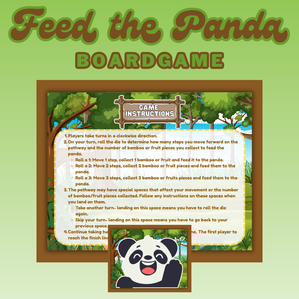 Feed the Panda Printable Board Game | Kids Panda Dice Game PDF | Fun Family Fruit & Bamboo Collecting Game | Instant Download for Ages 4+