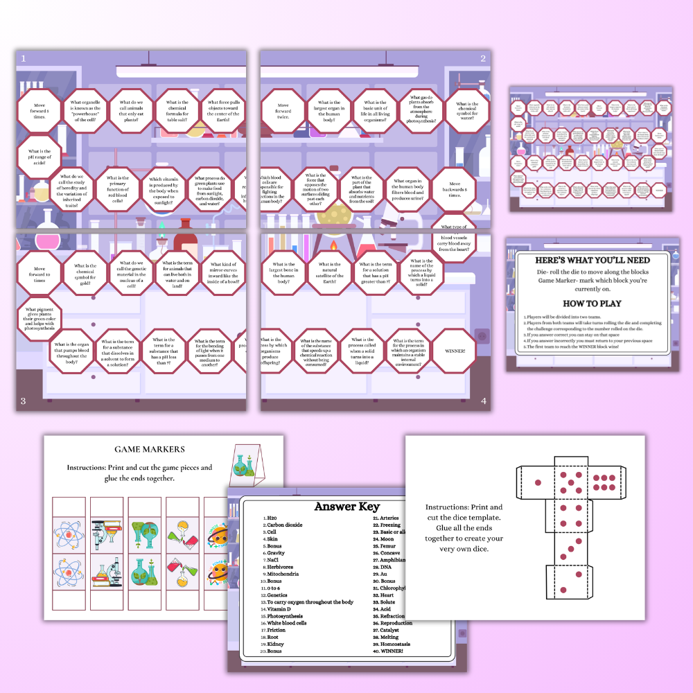 Science Quiz Board Game Printable | Fun Educational Trivia Game for Kids | STEM Quiz Activity PDF | Instant Download Ages 8+
