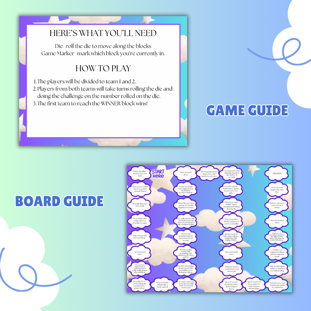 Pajama Party Board Game Printable | Fun Kids Sleepover Challenge Game | Silly Dance & Action Game PDF | Instant Download