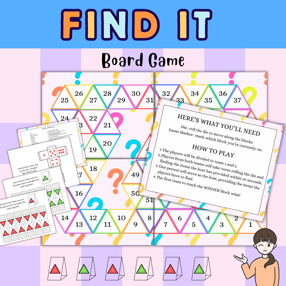 Find It Board Game Printable | Fun Scavenger Hunt Team Game for Kids & Family | Instant Download PDF