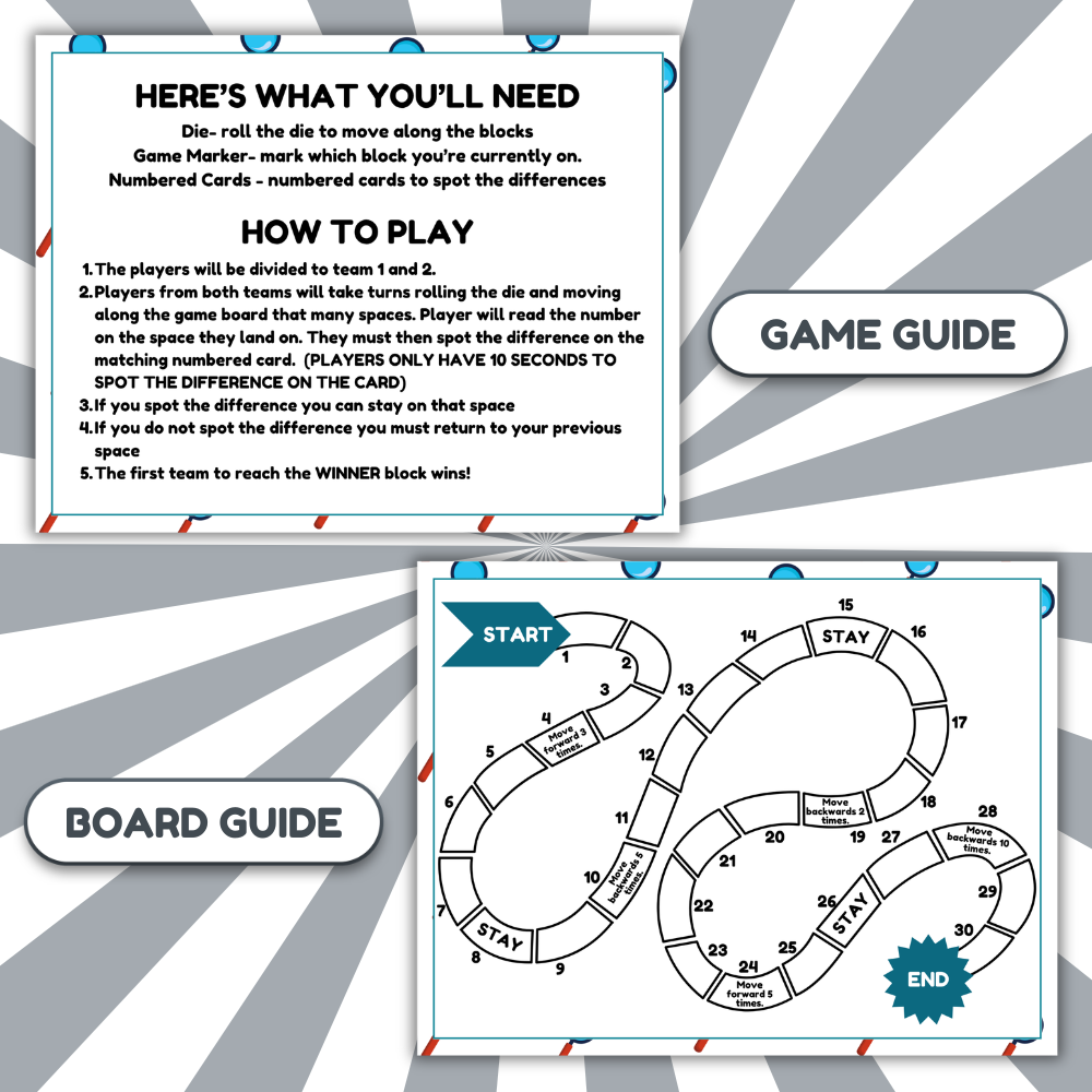 Spot the Difference Board Game Printable | Fun Observation Game for Kids | Educational Spot the Diff Activity PDF | Instant Download Ages 5+