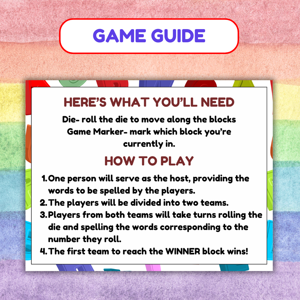 Spelling Bee Board Game Printable | Fun Spelling Practice Game for Kids | Educational Spelling Trivia PDF | Instant Download Ages 8+