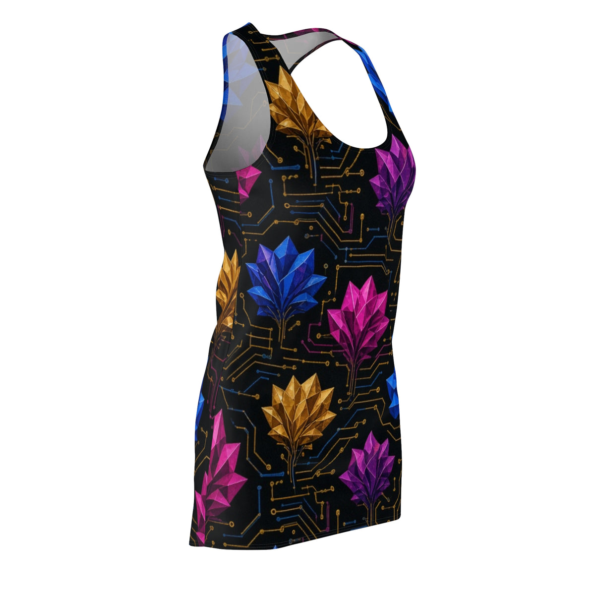 Geometric Lotus Circuit Racerback Dress | Floral Tech Pattern
