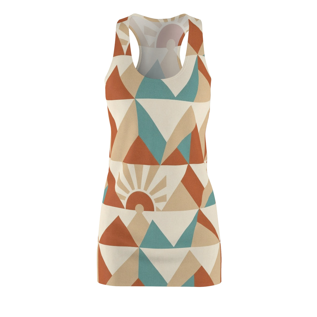 Geometric Sunrise Mountain Racerback Dress | Retro Triangle Print