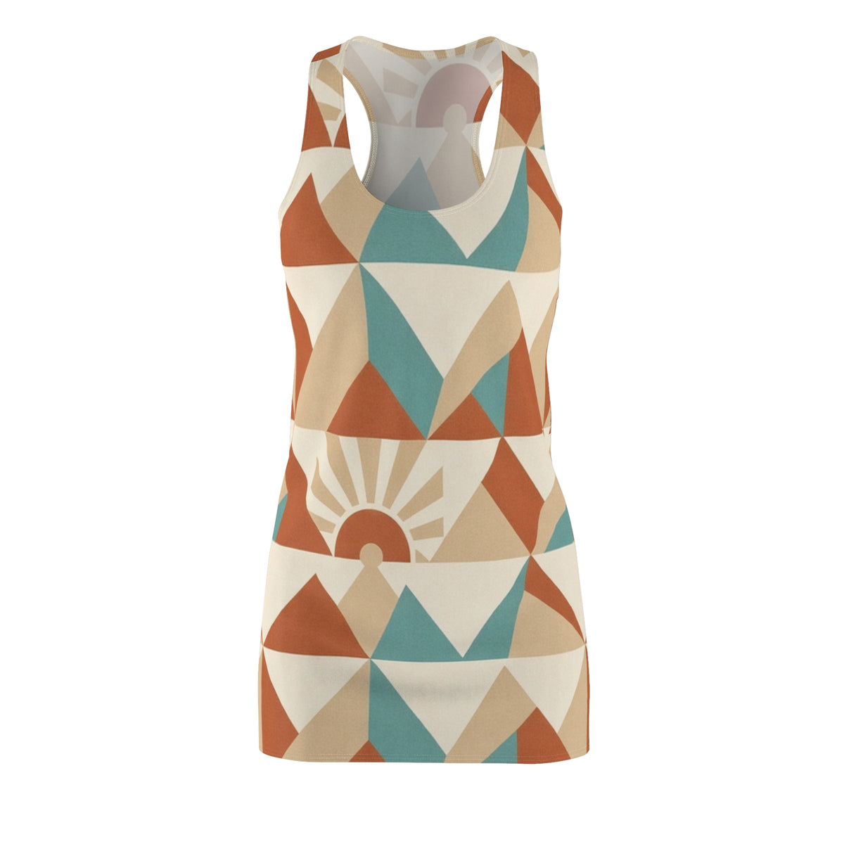 Geometric Sunrise Mountain Racerback Dress | Retro Triangle Print