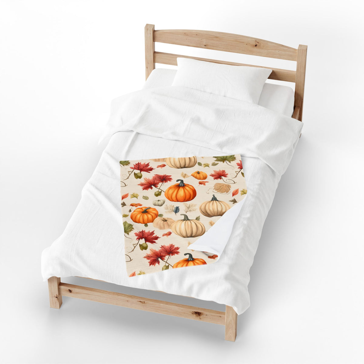 Autumn Pumpkins and Maple Leaves Velveteen Plush Blanket | Fall Harvest Throw