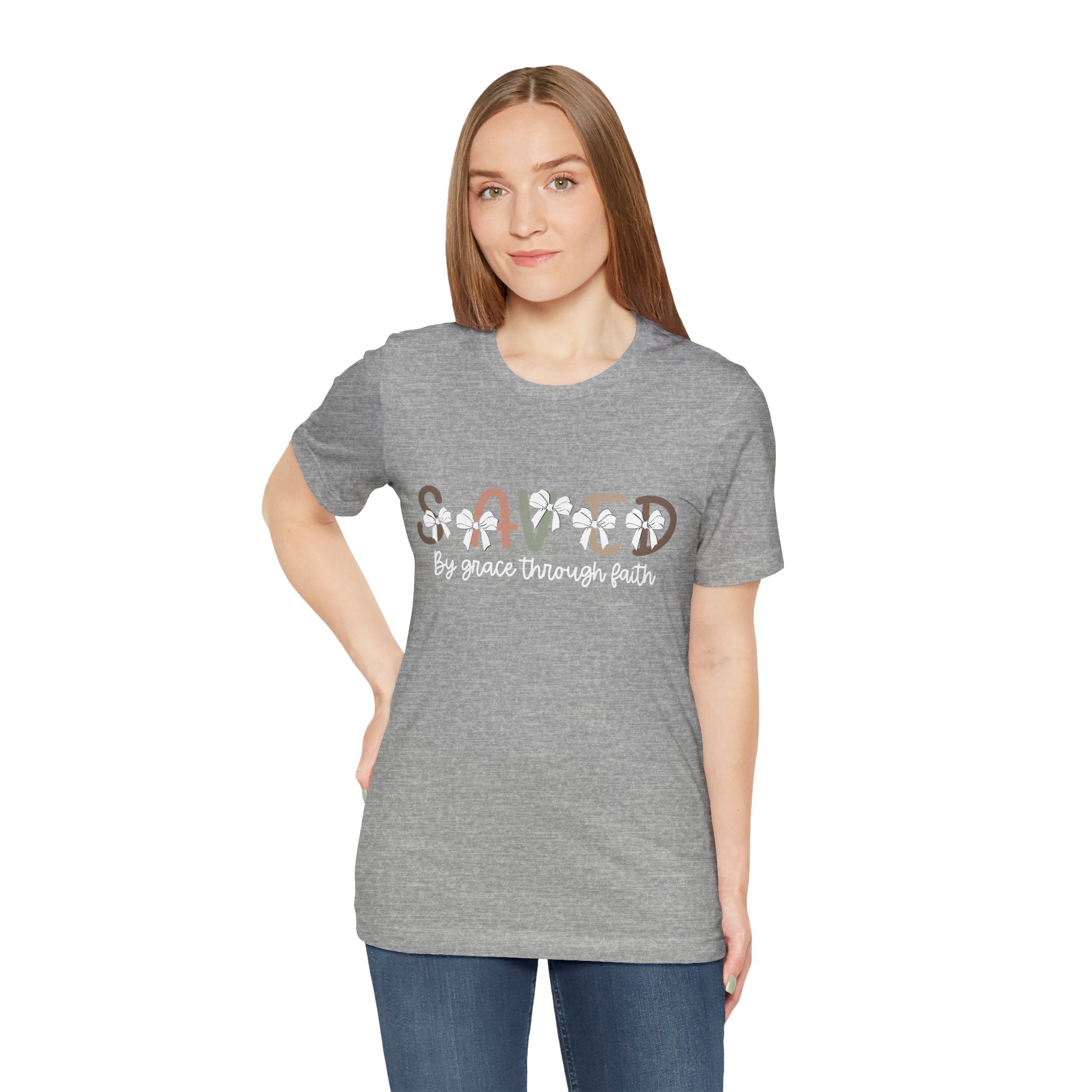 Saved floral text Tee | Christian faith shirt, by grace through faith