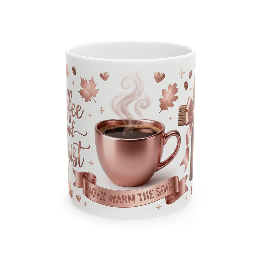 Coffee and Therapist Mug | Ceramic Coffee Cup, Rose Gold Autumn Design