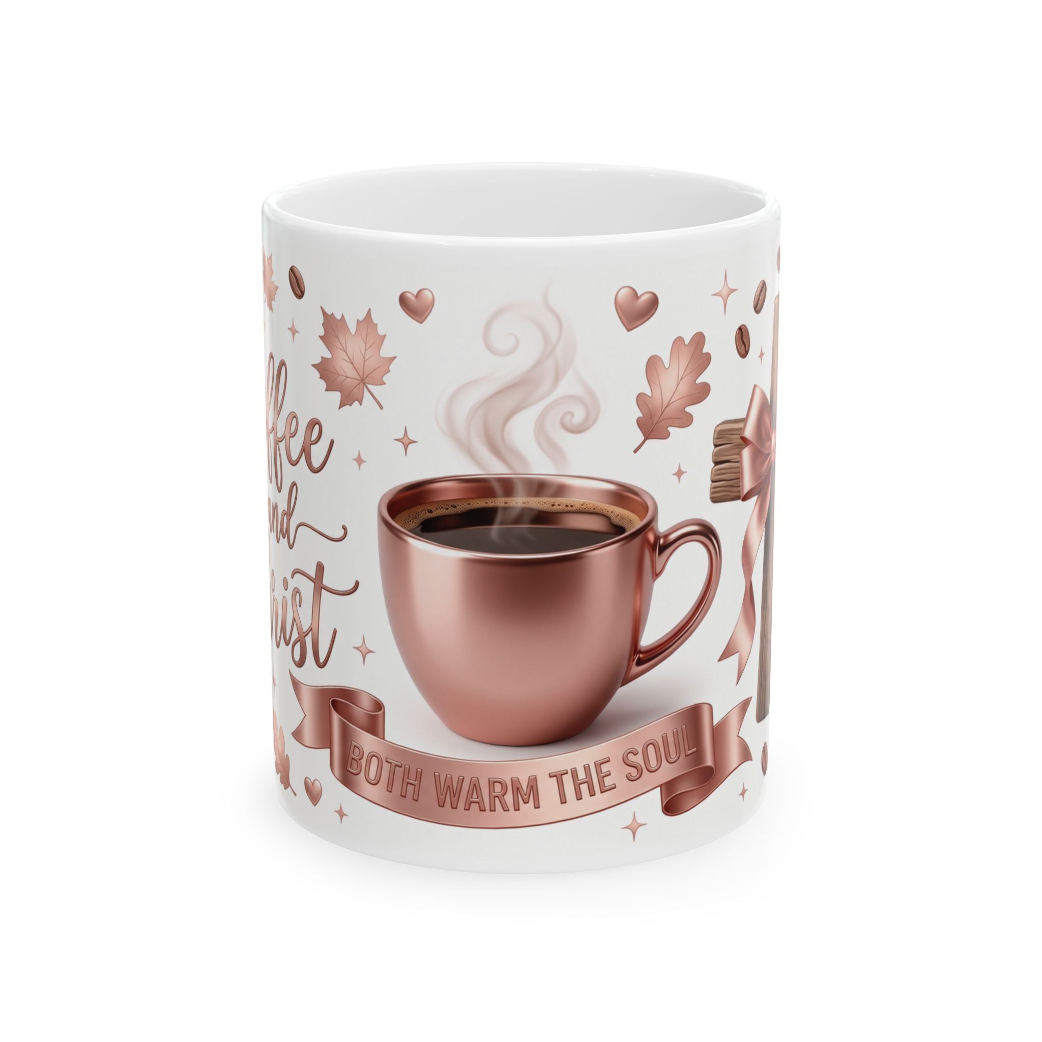Coffee and Therapist Mug | Ceramic Coffee Cup, Rose Gold Autumn Design