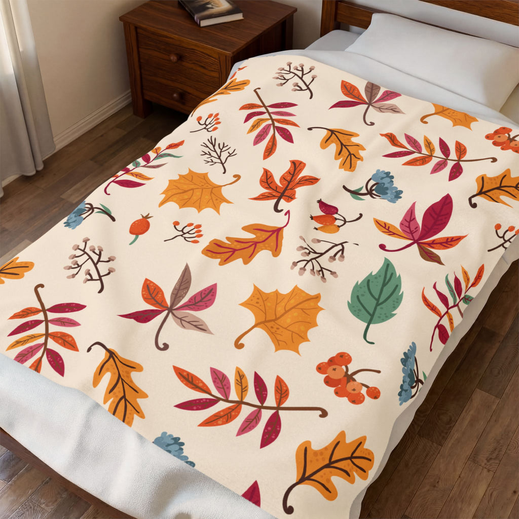 Autumn Leaves Pattern Velveteen Plush Blanket | Fall Leaves Throw