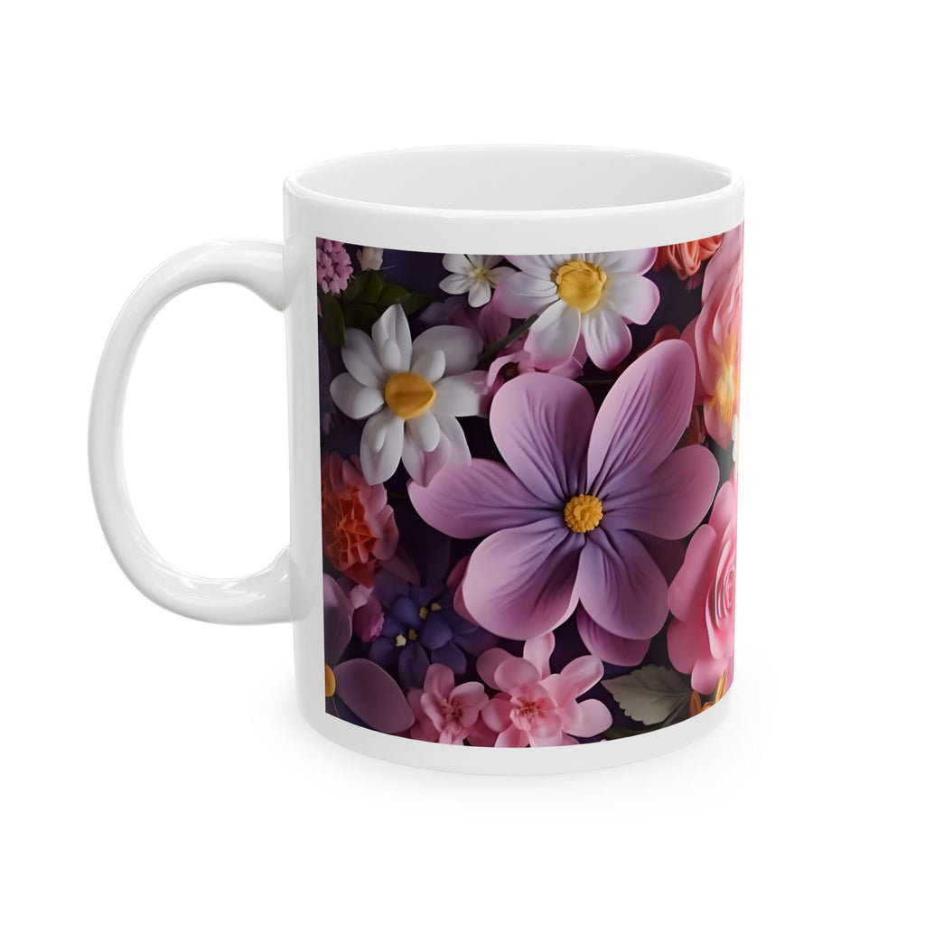 Floral Bouquet Ceramic Mug — Pink Roses & Daisies Coffee Cup (11oz, 15oz)