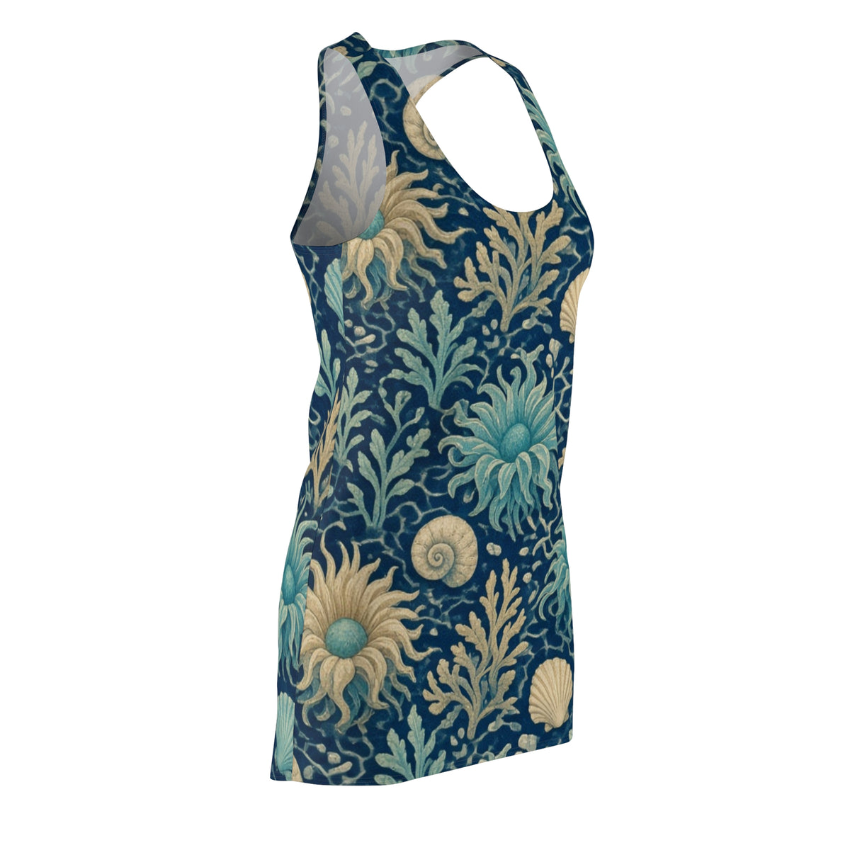 Seaweed and Shells Pattern Racerback Dress | Ocean Floral Nautical Print