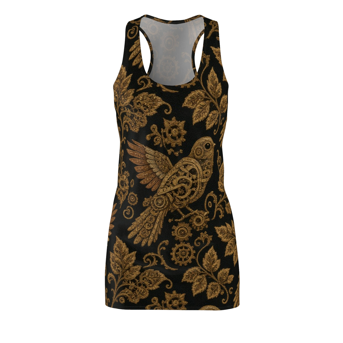 Golden Ornate Bird Racerback Dress | Floral Paisley Pattern