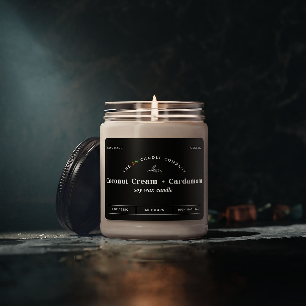 Coconut Cream Cardamom soy candle, 9oz Jar | Scented Soy Candle