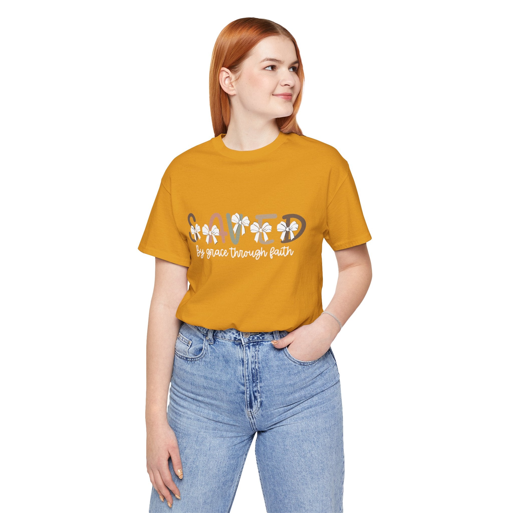 Saved floral text Tee | Christian faith shirt, by grace through faith
