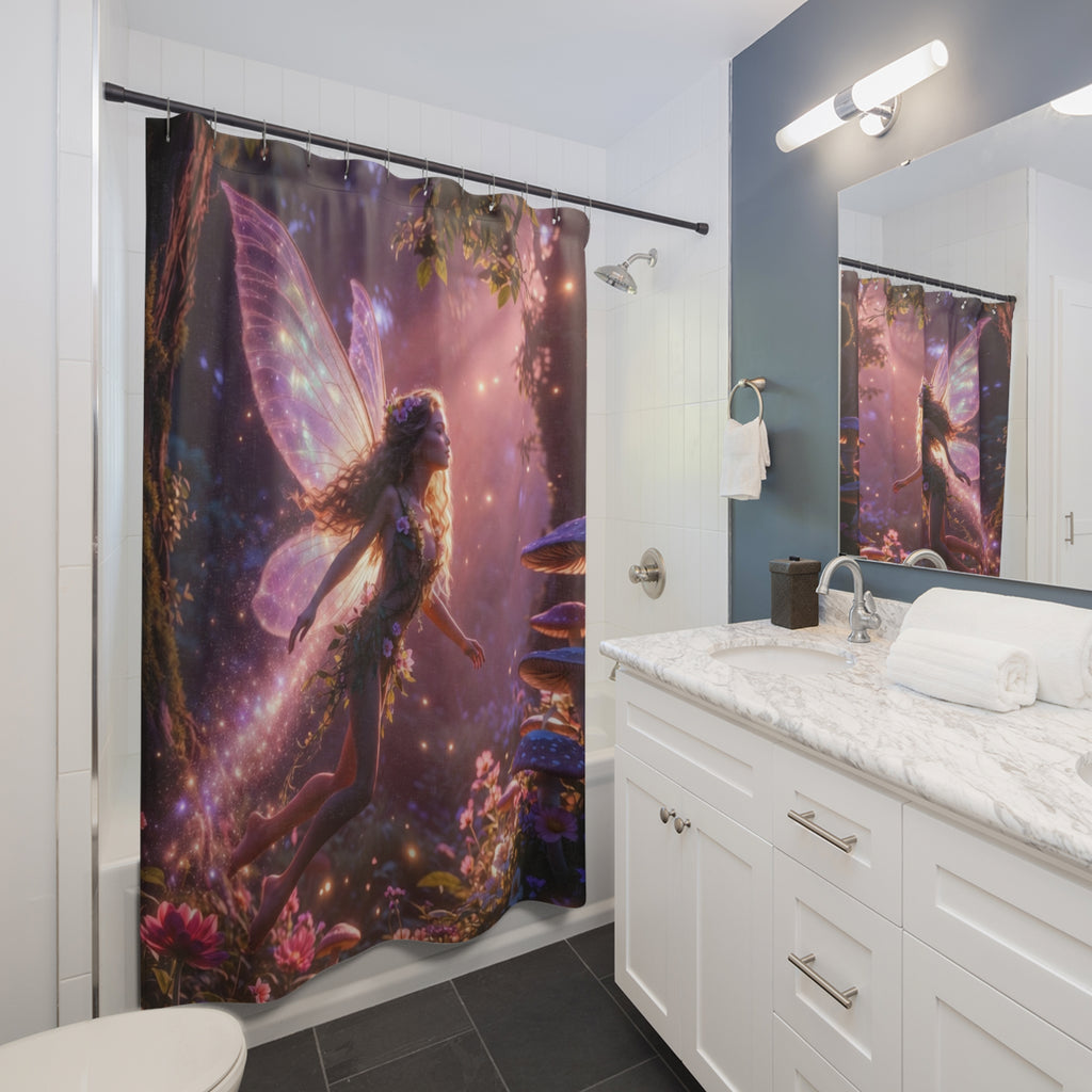 Enchanted Fairy Forest Shower Curtain | Magical Woodland Pixie Bathroom Decor